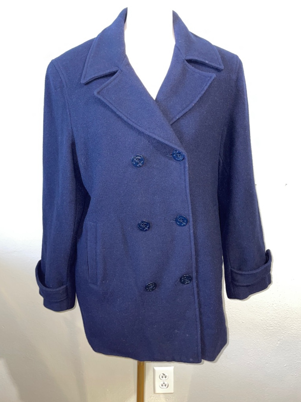 Sandro Paris Navy Wool Peacoat Size 14 Double Breasted Classic Nautical Jacket